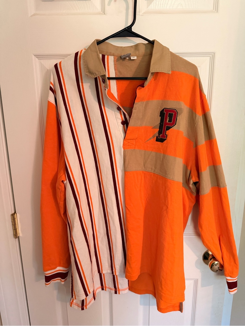 Vintage Puma Orange Tan Striped Rugby Shirt with 'P' Patch